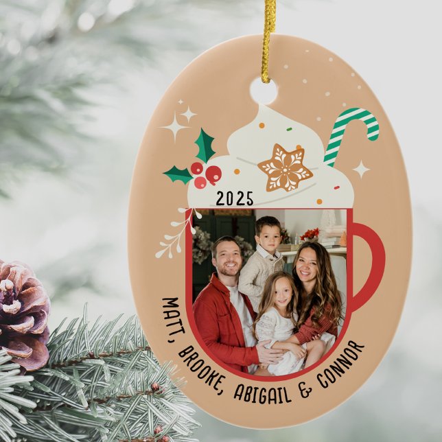 Personalised Family Name Photo Hot Cocoa Christmas Ceramic Tree Decoration (Family Name Ornament with
Personalized Family Photo,
Custom Holiday Keepsake Annual Yearly Ornament)