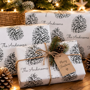 Personalised Family Name Pine Cone Christmas Wrapping Paper