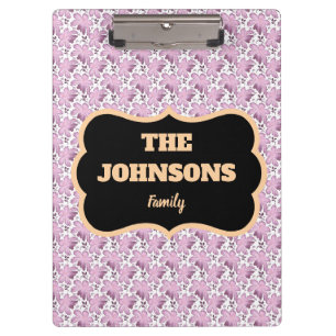 Personalised family name pink floral clipboard