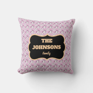 Personalised family name pink floral cushion