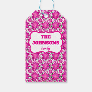 Personalised family name pink floral gift tags