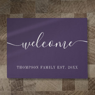 Personalised Family Name Purple Welcome Doormat
