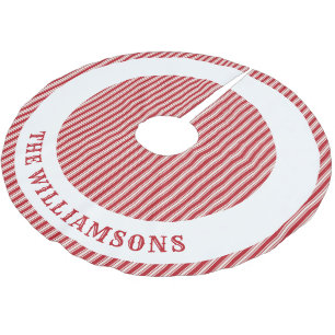 Personalised family name Red and White Striped Brushed Polyester Tree Skirt