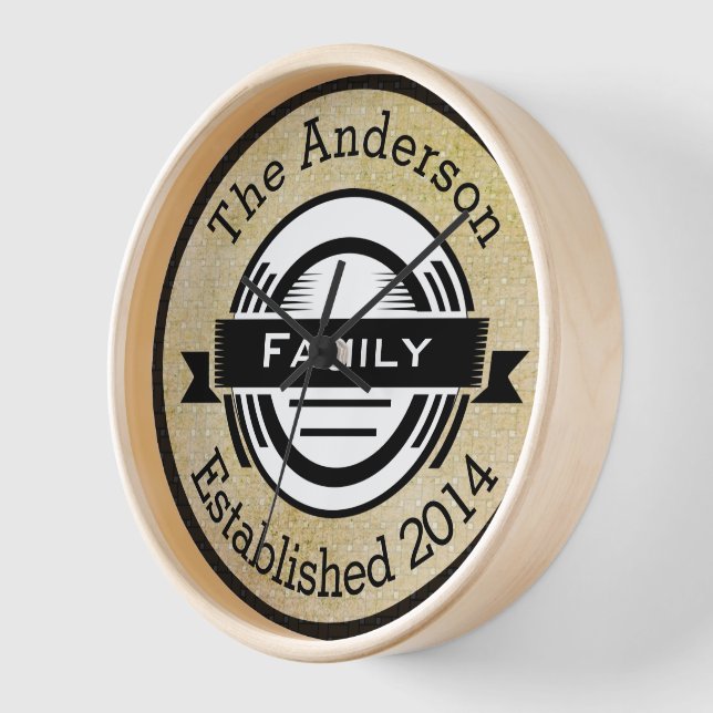 Personalised Family Name Retro Logo Style Clock (Angle)