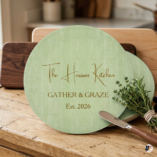 Personalised Family Name Round Sage Green Charcute Cutting Board