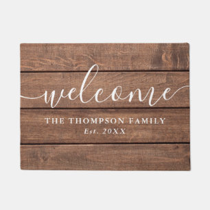 Personalised Family Name Rustic Wood Doormat