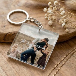Personalised Family Name Script Photo Key Ring