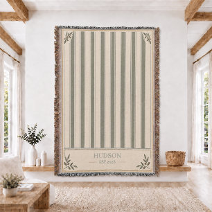 Personalised Family Name Stri Woven Throw Blanket