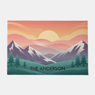 Personalised Family Name Sunrise Mountains Doormat