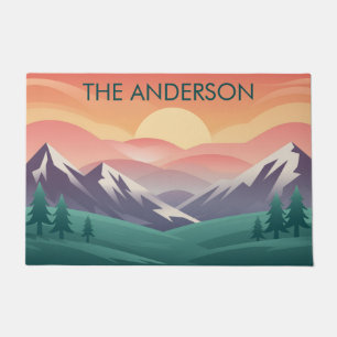 Personalised Family Name Sunrise Mountains Doormat