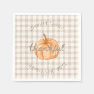 Personalised Family Name Thankful Neutral Gingham  Napkin