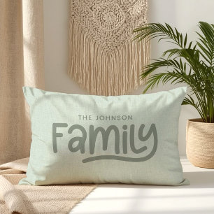Personalised Family Name Typography Sage Lumbar Cushion