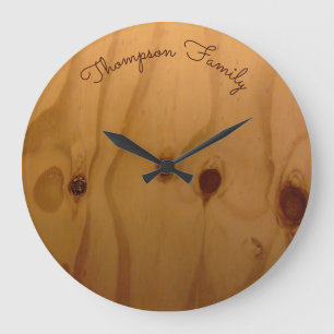 personalised family name wood rustic large clock