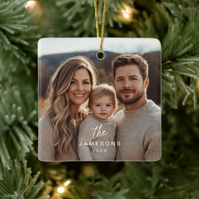 Personalised Family Name Year Photo Ornament (Tree)
