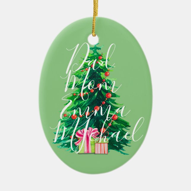 Personalised Family Names Christmas Tree Ornament (Front)