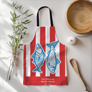 Personalised Family Nautical Red Sardine Stripes Apron