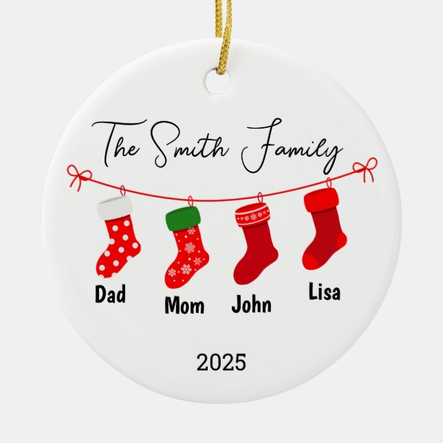 Personalised Family of Four Ornament, Family Gift Ceramic Tree Decoration (Front)