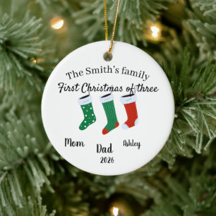 Personalised family of three Christmas 2025 Ceramic Tree Decoration