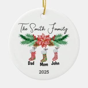 Personalised Family of Three Ornament, Family Gift Ceramic Tree Decoration