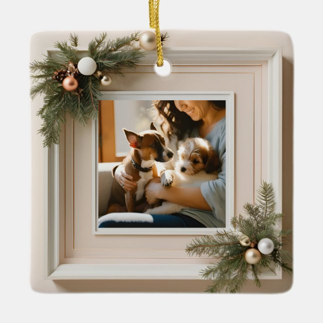 Personalised Family & Pet Christmas Photo Ornament (Front)