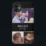 Personalised Family Photo and Last Name Case-Mate iPhone Case<br><div class="desc">Personalise this cell phone case with favourite family photos of the kids,  mum,  dad,  grand parents,  family name or pets etc. Three photo areas. Modern typography on a black block. The name is repeated for the back side of this phone case.</div>