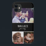 Personalised Family Photo and Last Name Case-Mate iPhone Case<br><div class="desc">Personalise this cell phone case with favourite family photos of the kids,  mum,  dad,  grand parents,  family name or pets etc. Three photo areas. Modern typography on a black block. The name is repeated for the back side of this phone case.</div>