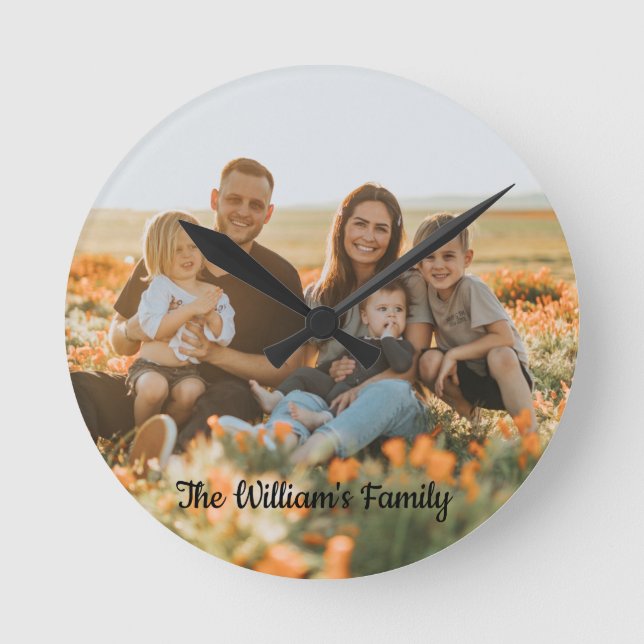 Personalised Family Photo and Name Custom  Round Clock (Front)