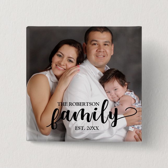 Personalised Family Photo and Text Button (Front)
