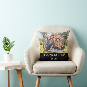 Personalised Family Photo Black and White Year Cushion