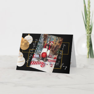Personalised Family Photo Black Gold Christmas Mug Card