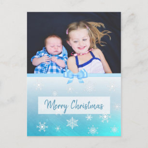 Personalised Family Photo Blue Snowflake Christmas Holiday Postcard