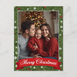 Personalised Family Photo Christmas Greenery Holiday Postcard