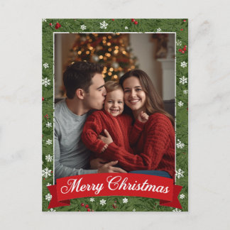 Personalised Family Photo Christmas Greenery Holiday Postcard
