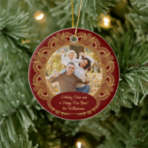 Personalised Family Photo Christmas Greeting Ceramic Tree Decoration