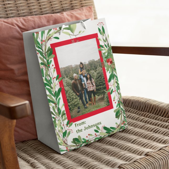 Personalised Family Photo Christmas Monogram Medium Gift Bag (Creator Uploaded)