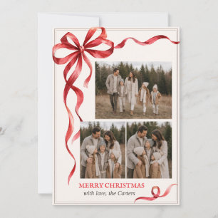 Personalised Family Photo Christmas Red Bow Card