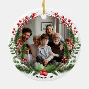 Personalised Family Photo Christmas Wreath Ceramic Tree Decoration