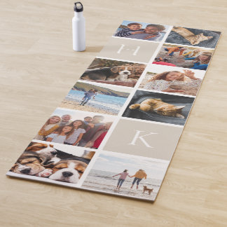 Personalised Family Photo Collage | Beige Monogram Yoga Mat