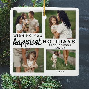 Personalised Family Photo Collage Christmas 2024 Ceramic Ornament
