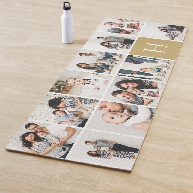 Personalised Family Photo Collage | Gold Monogram Yoga Mat (In Situ)
