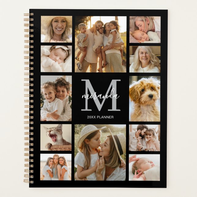 Personalised Family Photo Collage Grey Monogram Planner (Front)