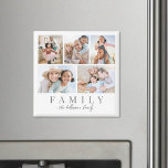 Personalised Family Photo Collage Magnet<br><div class="desc">Personalised "Family" Square Magnet. This simple and meaningful square magnet is a great way to celebrate your loved ones. The design features space for five favourite photos, with "Family" displayed underneath in a classic serif font. Below that, your family name appears in soft script. Both lines of text can be...</div>