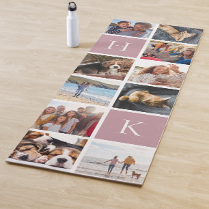 Personalised Family Photo Collage Mauve Monogram Yoga Mat