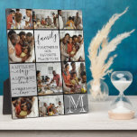 Personalised Family Photo Collage Monogram Quotes Plaque<br><div class="desc">This modern and elegant family photo collage design is perfect for any loving and sweet family. It features nine customisable photographs, two quotes, and your family monogram. The quotes include, "Family. Together is our favourite place to be, " and, "A little bit crazy. A little bit loud. A whole lot...</div>