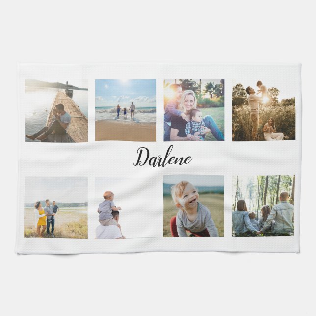 Personalised Family Photo Collage Name  Tea Towel (Horizontal)