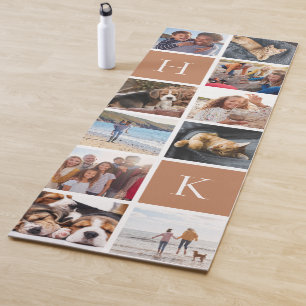 Personalised Family Photo Collage   Rust Monogram Yoga Mat