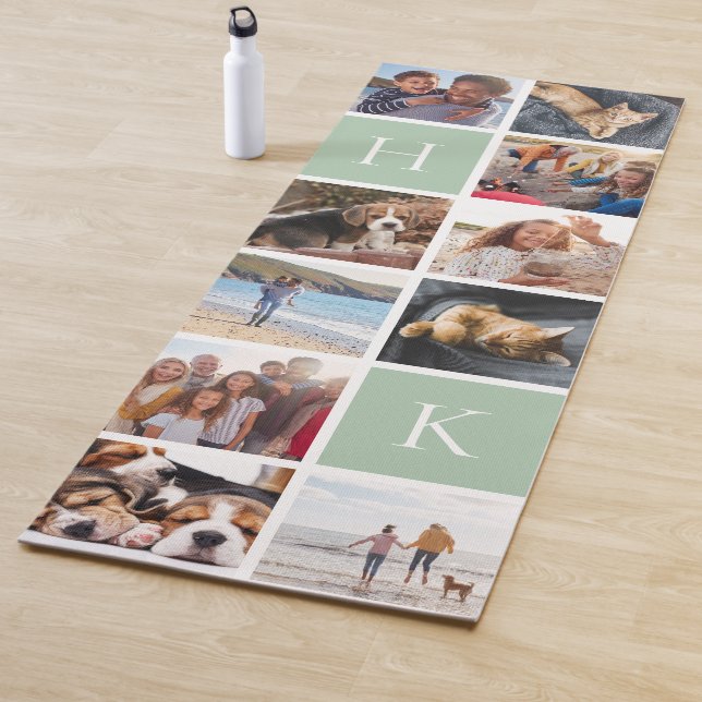 Personalised Family Photo Collage | Sage Monogram Yoga Mat (In Situ)
