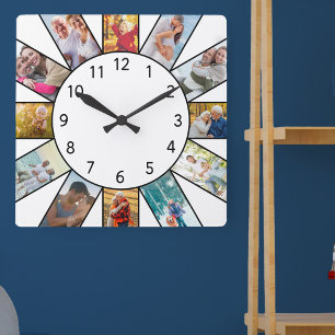 Personalised Family Photo Collage White Square Wall Clock