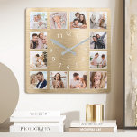 Personalised Family Photo Elegant Gold Square Wall Clock<br><div class="desc">Easily create your own personalised gold metallic style wall clock with your custom family photos. For best results,  crop the images to square - with the focus point in the centre - before uploading.</div>