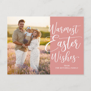Personalised Family Photo Happy Easter Coral Pink Postcard